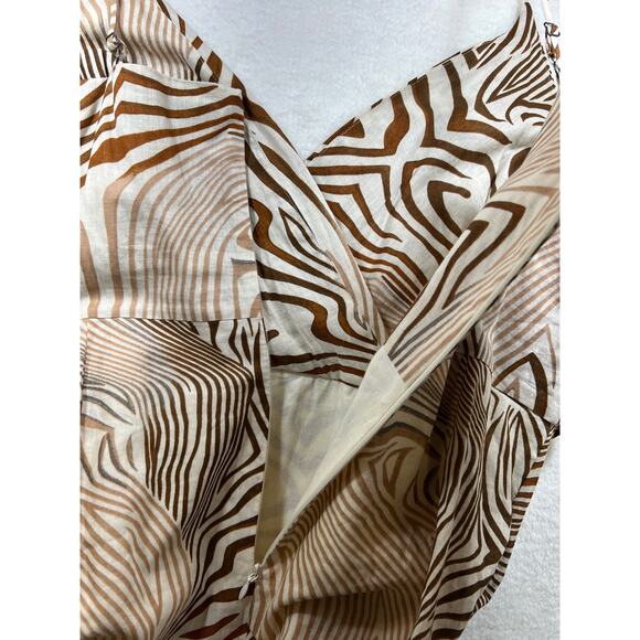 Reiss Brown Tan Animal Print Linen Blend Faux Wrap Belted Rosie Midi Dress Sz 14 - Picture 9 of 14